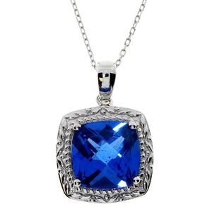 9.75ct Blue Topaz Pendant Necklace 18 Inch 925 Sterling Silver Chain Birthstone